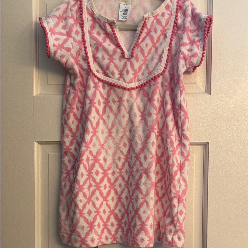 Crewcuts Pink and White Ruffle V-Neck swim coverup